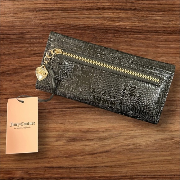 Juicy Couture Liquorice Open Heart Single Gusset Faux Patent Leather Wallet - Picture 2 of 4